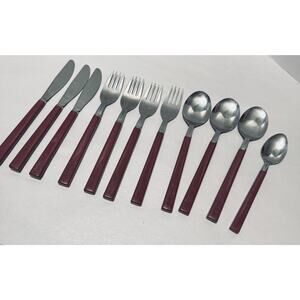 Retro IKEA Burgundy Flatware Set made Japan Stainless dining contemporary